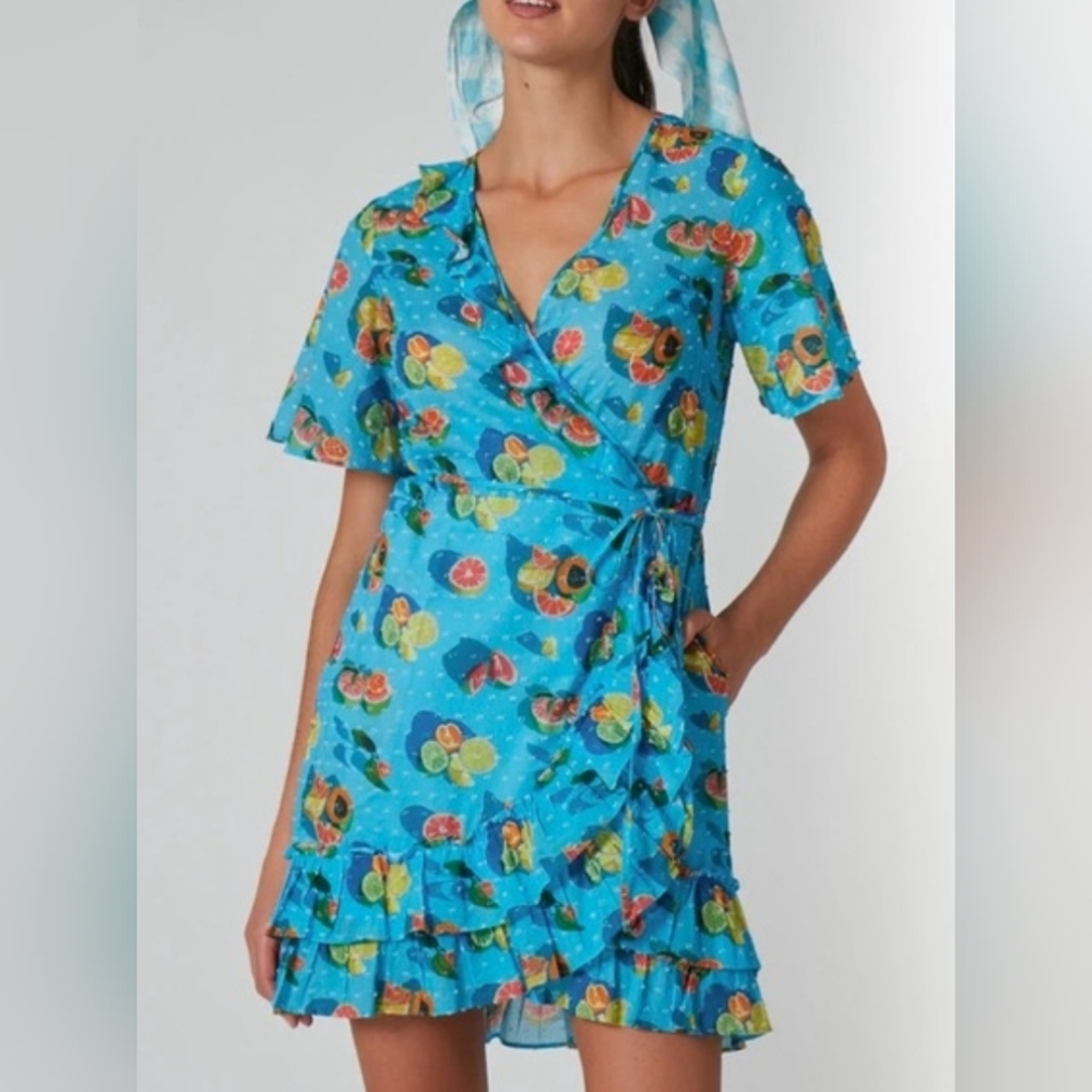 Rachel Antonoff Multicolor Abby Ruffle  Wearable Art Wrap Dress Size Large